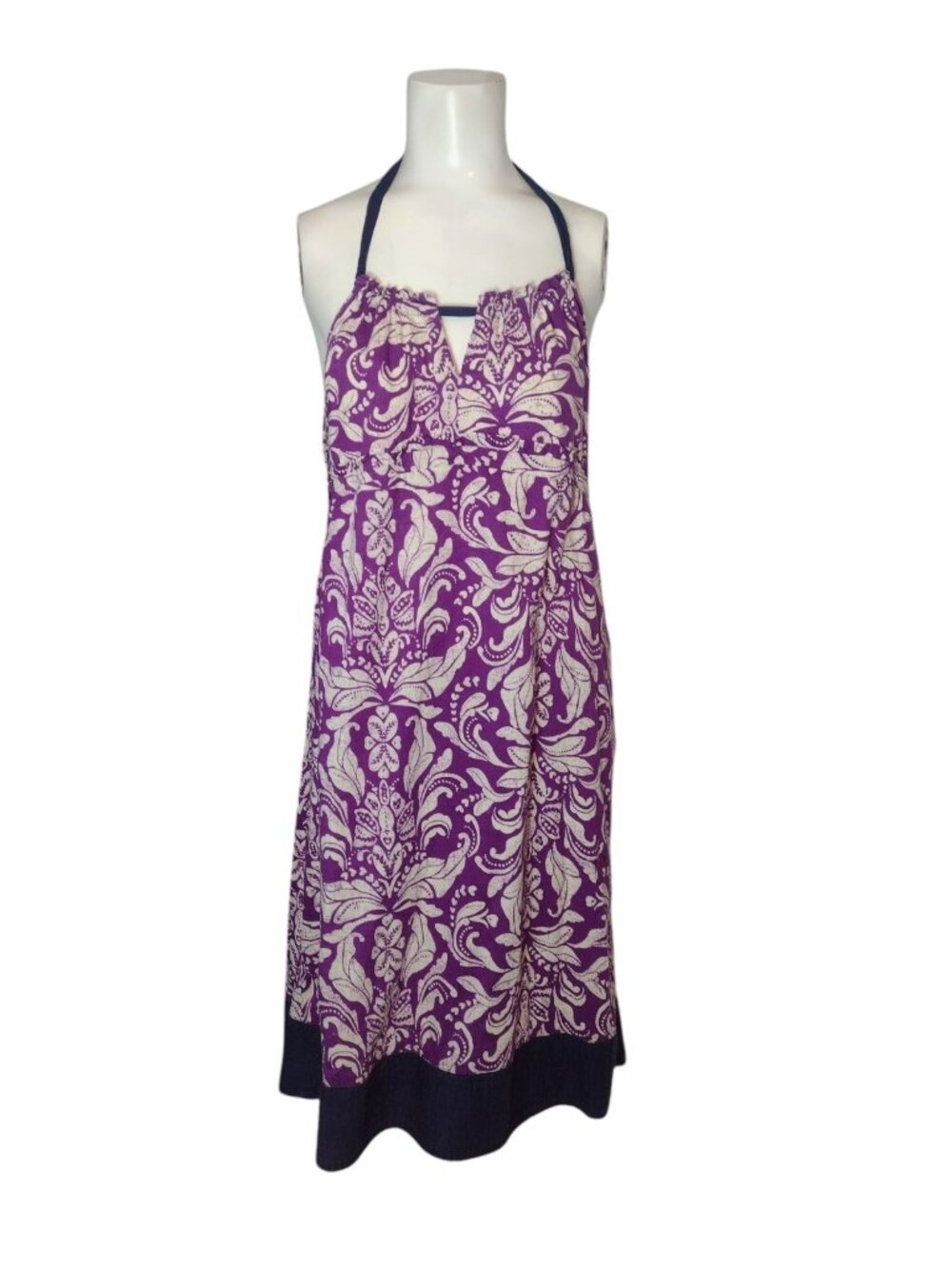 American Eagle 90's Cotton Flower Halter Dress 8 Beach Tropical Summer Keyhole